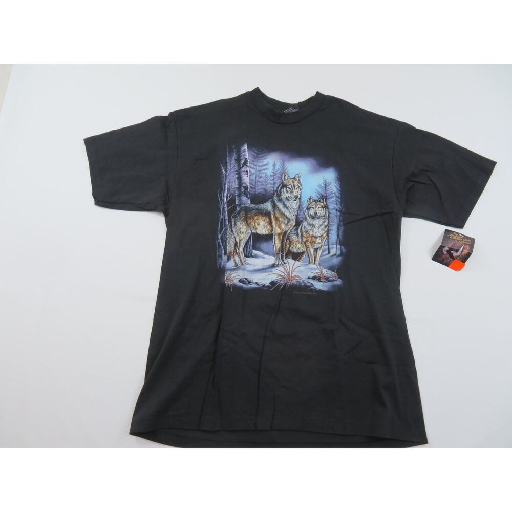 Wolf Wolves Forest Haloubek Black T-shirt Sz XL 90s